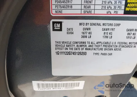 2004 Chevrolet Corvette z USA, uszkodzony, nr VIN 1G1YY22G745126293